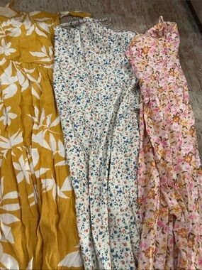 Three Floral Maxi Dresses - Yellow, White Floral, Pink